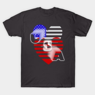 USA Flag Stripe Heart Red white blue T-Shirt